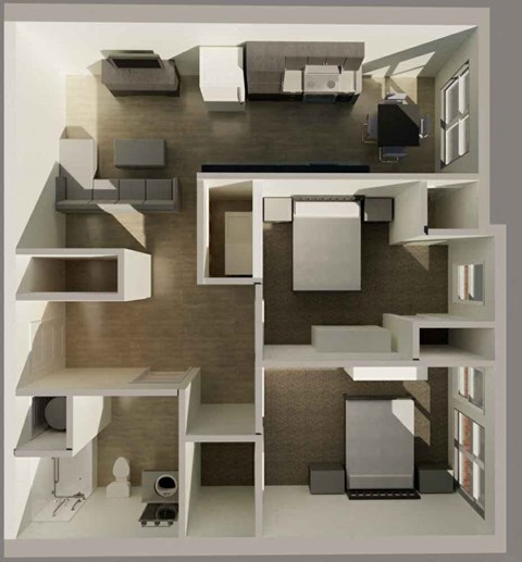 Floor plan for 2 beds, 1 bath, 855 sqft